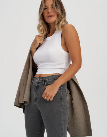 High Rise Skinny Vegan Leather w. zip details in BLACK