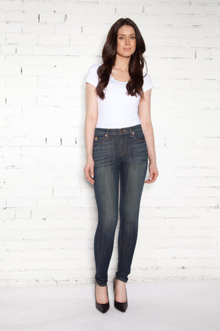 High Rise Skinny Vegan Leather w. zip details in BLACK