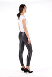 High Rise Skinny Vegan Leather w. zip details in BLACK