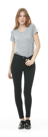 High Rise Skinny Vegan Leather w. zip details in BLACK