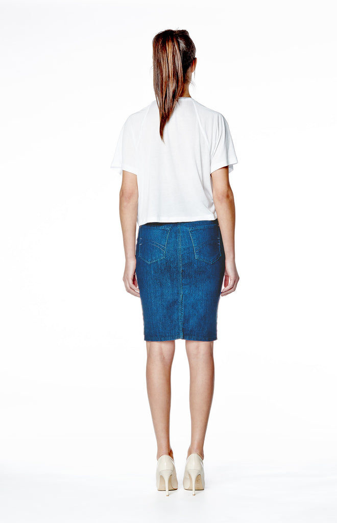 High Rise Skinny Denim Pencil Skirt - Classic Blue