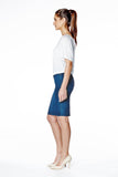 High Rise Skinny Denim Pencil Skirt - Classic Blue