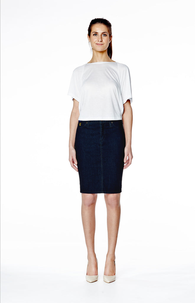 High Rise Skinny Denim Pencil Skirt - Rinse Indigo