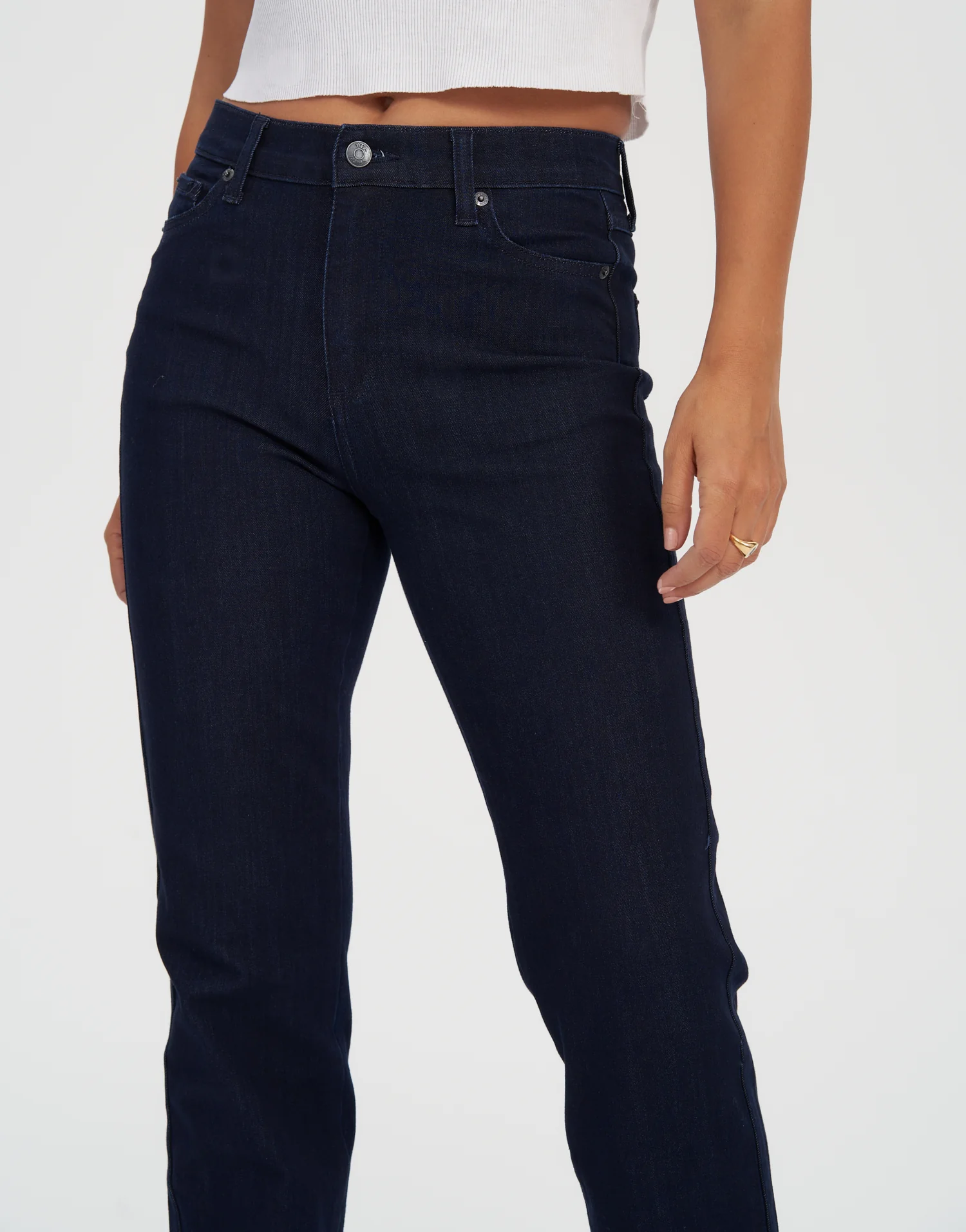 HIgh Rise Straight Jean Long in Rinse Indigo, Yoga Jeans I love Yoga